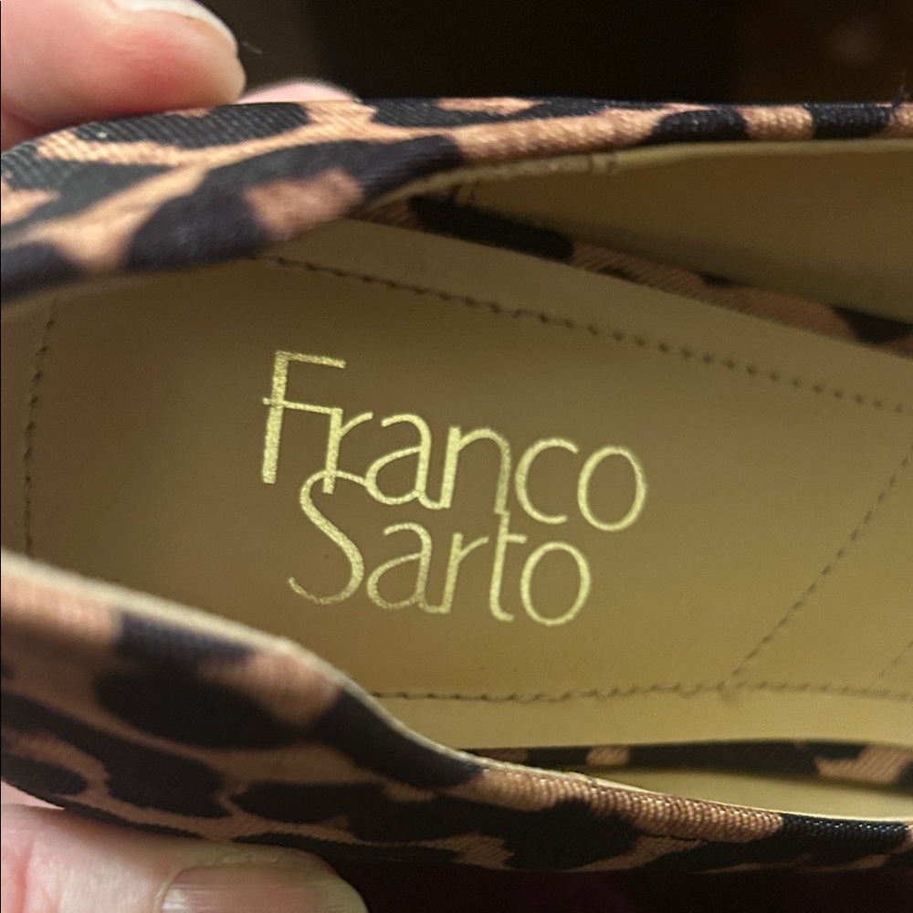 Franco Sarto Leopard Print Flats with Gold Buckle - Picture 2 of 7